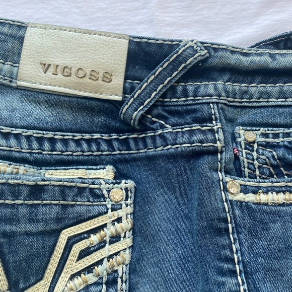 Dublin Style Jean Shorts Frayed Embellished Detailed Jr 3/4 Mid Blue Mid Rise - Picture 4 of 14